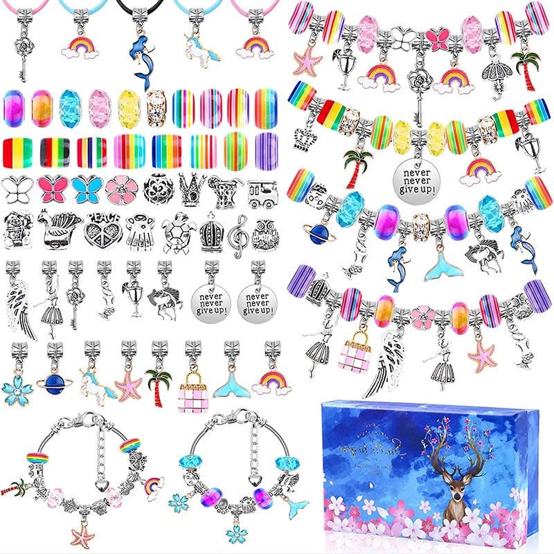 112 PCS Christmas Jewerly Making Kit Charm Bracelet Necklaces Present Pandora Alloy Beads Set DIY Child Bracelet Free Ship - Lozenza
