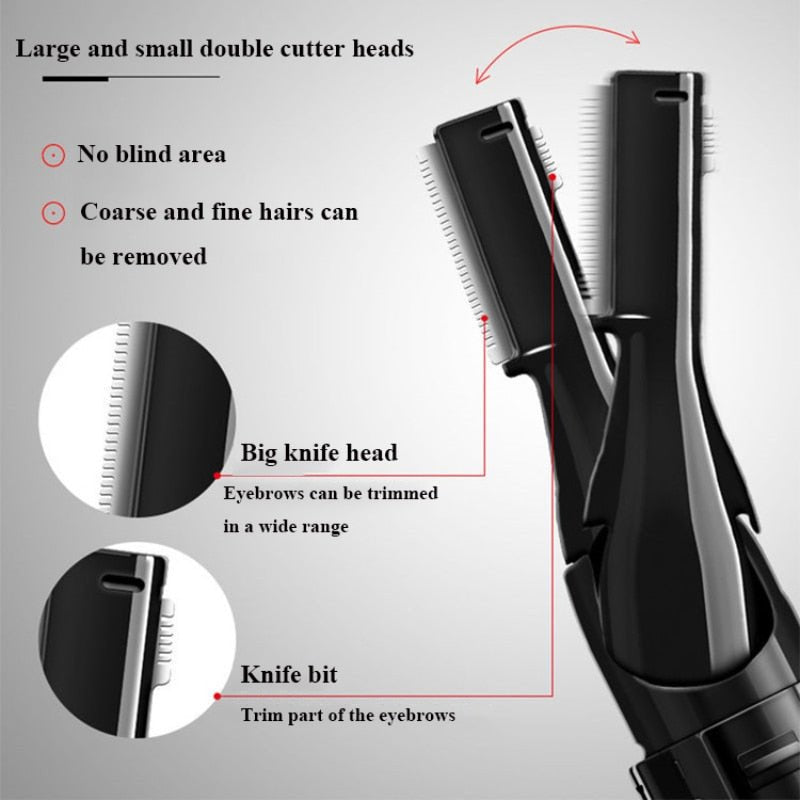 Electric Eyebrow Trimmer Razor Brow Shaping Portable Shaving with Duals Cutter Head Design Washable Hair Trimmer Razor Tools - Lozenza